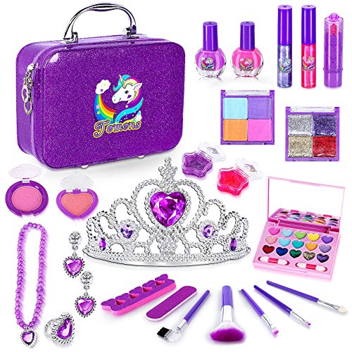 Tomons 25Pcs Kids Makeup Kit for Girls,Kids Play Washable Makeup Set Toys for Girls Safe & Non-Toxic,Real Cosmetic Beauty Set for Kids Play Game