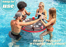 Load image into Gallery viewer, Polar Whale Floating Red and Black Game or Card Table Tray for Pool or Beach Party Float Lounge Durable Foam Large 36 Inch Round Drink Holders with Waterproof Playing Cards Deck UV Resistant
