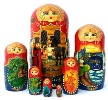 Load image into Gallery viewer, Ivan Tsarevich Fire Bird and The Humpbacked Pony Fairy Tale Nesting Dolls Russian Hand Carved Hand Painted 7 Piece Set
