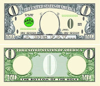 100 Big Fat Zero Dollar Bills with Bonus Thanks a Million Gift Card Set