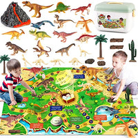 Dinosaur Volcano Toys with Large Play Mat Educational Realistic Dinosaur Figures Playset with Trees Volcano to Create a Dino World Including T-Rex Triceratops Dinosaur Fossil Gifts for Kids Boys Girls