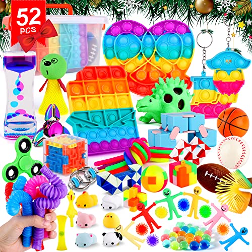 FiGoal 52 PCS Sensory Fidget Toys Set with Storage Box, Mini Poppet Figit Toys for Adults Kids ADHD, Birthday Party Favors, Classroom, Goodie Bag Fillers, Valentine's Party Supplies