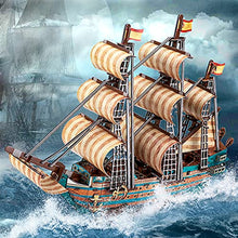 Load image into Gallery viewer, HUOQB LED The Spanish Armada Ship 3D Puzzles Vintage Modern Style Sailing Ship Model Kits,DIY Assemble Toy,Model Kit Desk Decor Sailboat Vesselfor Adults and Kids 146 Pieces
