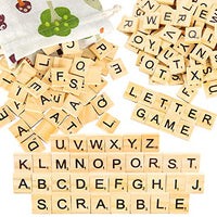 200pcs Wooden Letter Tiles for Scrabble Crossword Game - Pinowu Wood Scrabble Letters Replacement for DIY Craft Gift Decoration Scrapbooking and Making Alphabet Coaster