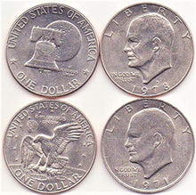 Load image into Gallery viewer, EISENHOWER (IKE) DOLLARS SET OF 4 DIFFERENT DATES BETWEEN 1971-1978
