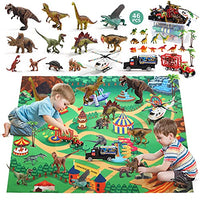 CUTE STONE 46Pcs Dinosaur Toy Playset w/ Activity Play Mat, Realistic Dinosaur Figure Toys w/3 Vehicles to Create a Dino World Including T-Rex, Triceratops, Velociraptor, Kids Perfect Educational Gift