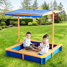 Load image into Gallery viewer, Teamson Kids - Wooden Outdoor Kids Sandbox Toys with Canopy for Garden, Backyard, Natural/Blue
