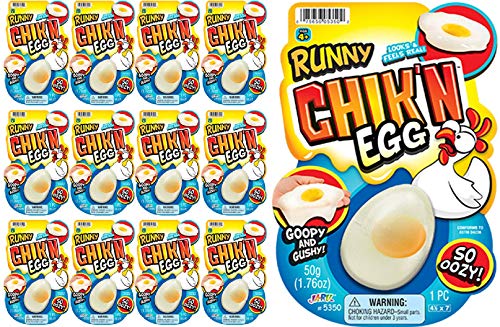 Egg Slime Realistic Chicken Egg (12 Packs) Funky Slimy Eggs Splat Squishy Stress Toy by JA-RU. Great Prank Gag Party Favors Easter Toys Supply for Kids and Adults. Plus 1 Sticker # 5350-12s