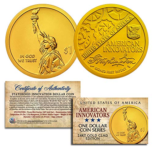American Innovation Stateh $1 Dollar US Coin - 2018 1st Release Plated 24K Gold