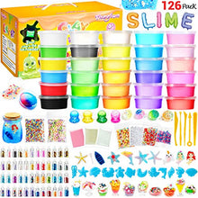 Load image into Gallery viewer, Slime Kit for Girls: Glow in The Dark DIY Slime Making Kits with 126 Pack Slime Supplies Included 24 Pack Crystal Slime 6 Clay 48 Glitter Powder - Great Gifts Toys for Kids Age 3+ Years Old
