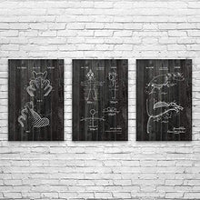 Load image into Gallery viewer, Hand Puppet Patent Posters Set of 3, Puppeteer Gift, Toy Collector Gift, Puppet Decor, Hand Puppet Art, Puppet Art Print Weathered Wood (5 inch x 7 inch)
