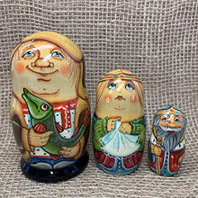 Load image into Gallery viewer, Exclusive Russian Nesting Dolls Emelya with Pike  3 Pieces Author&#39;s Hand-Painted Set of 3 Handmade Toys Gift Doll House Decor Matryoshka 3 Dolls in 1&quot;.

