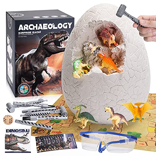 Jumbo Dino Egg Dig Kit, Dinosaur Eggs Toys with 12 Different Dinosaur Toys, Dinosaur Educational Toys for 5 Kids with 6 Digging Tools, STEM Dino Excavation for Boys & Girls Age 6 and up Birthday Gift