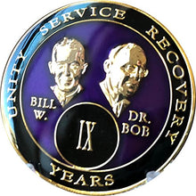 Load image into Gallery viewer, 9 year AA Medallion Purple Tri-Plate Founders Bill &amp; Bob Chip
