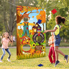 Load image into Gallery viewer, Thanksgiving Party Decorations, Thanksgiving Toss Game Turkey Pumpkins Sunflower Scarecrow Harvest Maple Leaves Background Autumn Forest Backdrop Natural Scenery Fall Landscape Photo Background
