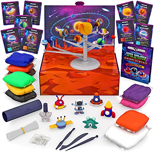 Original Stationery Mini Galaxy 3D Solar System Air Dry Clay Kit with All the Clay Colors You Need, 8 Fact Cards, Tools and More in this Kit to make a Spinning Solar System with Modeling Clay for Kids
