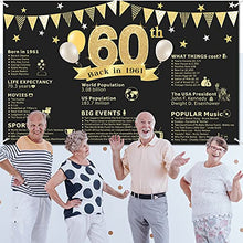 Load image into Gallery viewer, 60th Birthday Party Decorations Supplies Back in 1961 Banner 60 Years Old Birthday Party Backdrop Banner Sign Photography Background Photo Booth Black and Gold for Men and Women, 70.8 x 43.3 Inch

