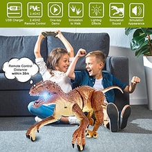 Load image into Gallery viewer, Dawdix Remote Control Dinosaur, RC Dinosaur Toy with LED Light &amp; Sound, Rechargeable 2.4Ghz Simulation Realistic Walking and Roaring Velociraptor for Kids
