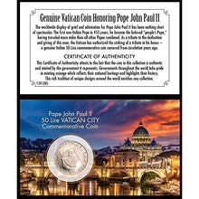 Load image into Gallery viewer, Pope John Paul II Coin | Genuine 50 Lire Commemorative Coin | Vatican City | Certificate of Authenticity  American Coin Treasures
