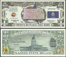 Load image into Gallery viewer, Kansas State Educational Million Dollar Bill W Map, Seal, Flag, Capitol - Lot of 100 Bills
