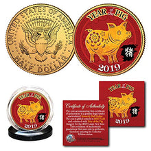 Load image into Gallery viewer, 2019 Chinese New Year of The Pig 24K Gold Plated JFK Kennedy Half Dollar US Coin
