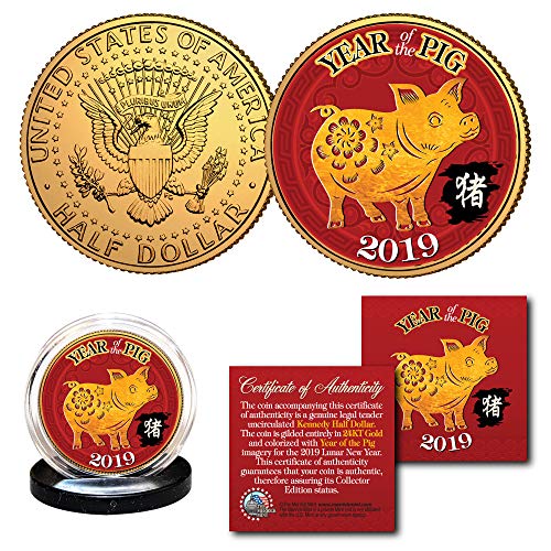 2019 Chinese New Year of The Pig 24K Gold Plated JFK Kennedy Half Dollar US Coin