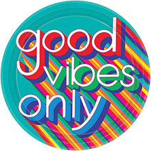 Load image into Gallery viewer, amscan 592744 70s Good Vibes Only Banquet Paper Plates 27cm - 8 Pcs, Colour
