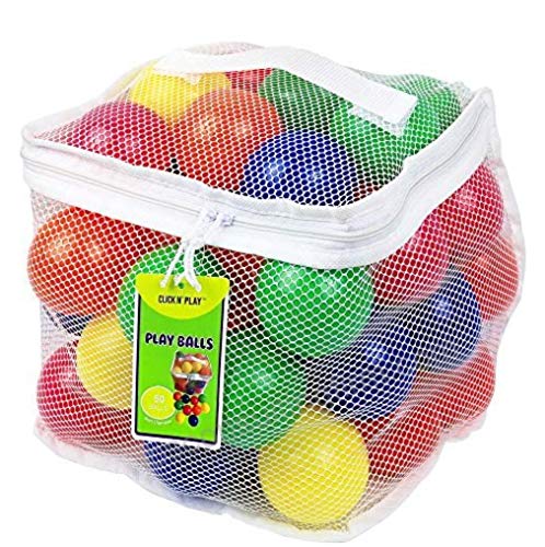 Click N' Play Pack of 50 Phthalate Free BPA Free Crush Proof Plastic Ball, Pit Balls - 6 Bright Colors in Reusable and Durable Storage Mesh Bag with Zipper