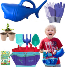 Load image into Gallery viewer, ROCA Home Kids Gardening Tool Set. Kids Toys. Toddler Garden Set with Cute Shark Watering Can and Kids Gardening Gloves. Toddler Garden Tools. Kids Outdoor Toys.
