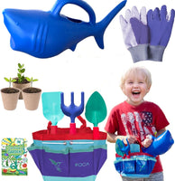 ROCA Home Kids Gardening Tool Set. Kids Toys. Toddler Garden Set with Cute Shark Watering Can and Kids Gardening Gloves. Toddler Garden Tools. Kids Outdoor Toys.