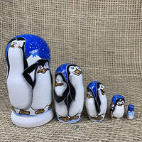 Exclusive Russian Nesting Dolls Penguins  5 Pieces Author's Hand-Painted Set of 5 Handmade Toys Gift Doll Home Decor Matryoshka 5 Dolls in 1