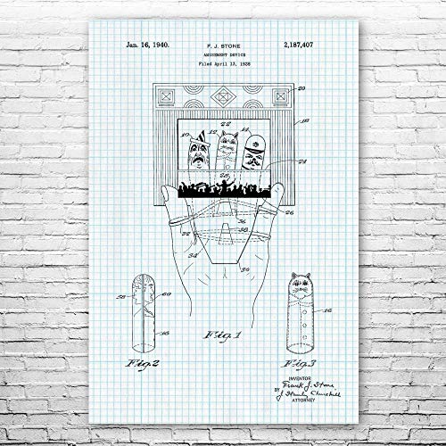 Finger Puppet Theater Poster Print, Toy Collector Gift, Puppet Wall Art, Daycare Decor, Theater Art, Marionette Gifts Graph Paper (12 inch x 18 inch)