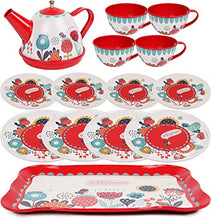 Load image into Gallery viewer, Tea Set for Little Girls, Pretend Play Tea Party Set, Floral Design Kids Tin Tea Set with Carrying Case (15 Pcs)
