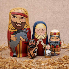 Load image into Gallery viewer, Gsdviyh36 5Pcs/Set Hand Painted Nativity Family Wooden Nesting Dolls Matryoshka Kids Toy, Desktop Decoration, Novelty Gifts, Safety and Environmental Protection Red
