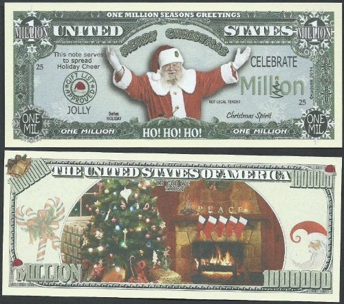 Santa Ho Ho Ho Seasons Greetings W Fireplace Million Dollar Bill Lot of 100 Bills