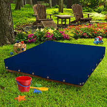 Load image into Gallery viewer, Sandbox Cover 18 Oz Waterproof - Sandpit Cover 100% Weather Resistant with Air Pocket &amp; Elastic for Snug Fit (50&quot; W x 50&quot; D x 8&quot; H, Blue)
