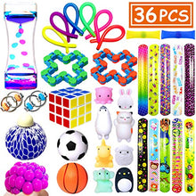 Load image into Gallery viewer, ROSYKIDZ Bundle Sensory Fidget Toys Set, [ 36 PCS ] Stress Relief and Anti-Anxiety Fidget Toy Pack for Kids and Adults, Liquid Motion Timer, Flippy Chain, Squeeze Balls, Mochi Squishy Toy &amp; More

