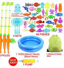 Load image into Gallery viewer, FIVEDAOGANG Magnetic Fishing Game 45 PC Ocean Sea Floating Fish Colorful Animals with Net Portable Storage Bag Bathtub Game for Age 3 4 5 6 Year Kids Toddler(XX-Large Set)
