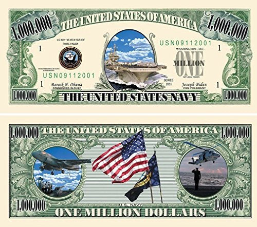 100 US Navy Million Dollar Bills with Bonus Thanks a Million Gift Card Set