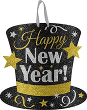 Load image into Gallery viewer, &quot;Happy New Year&quot; Medium Glitter Sign - 11.5&quot; x 11.5&quot; | Black, Silver, Gold | 1ct
