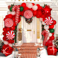 200 Pieces Christmas Balloon Garland Arch Kit Christmas Candy Cane Windmill Design Balloons Present Box Balloons Star Balloons Confetti Balloon, Balloon Tie Tools, Balloon Strip Tape, Adhesive Dots